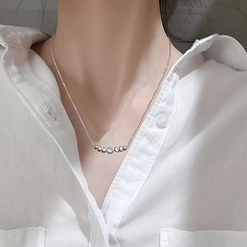 Women's S925 Silver Moon Phase Pendant Necklace with Moonstone